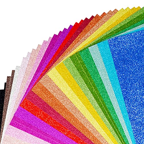 Glitter Cardstock Paper, 40 Sheets 20 Colors, Colored Cardstock for Cricut,  Premium Glitter Paper for Crafts, A4 Glitter Card Stock for DIY Projects,  Sparkly Paper for Card Making, 250 GSM